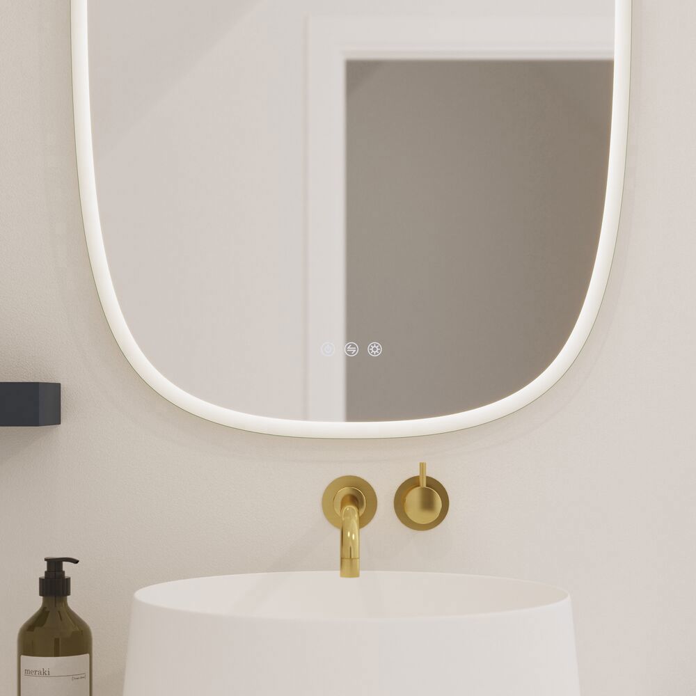 Squircle spegel med belysning och ljusstyrning